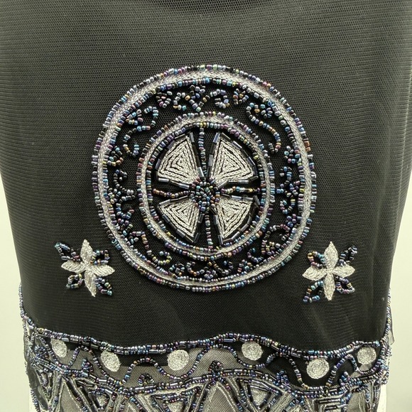 Vintage Y2K Papell Boutique Beaded Mesh Overlay Tank in Black Size Small - Picture 6 of 11